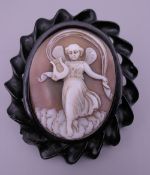 A Victorian carved cameo brooch. 6.5 cm high.
