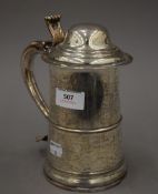 An 18th century silver plated tankard. 20 cm high.