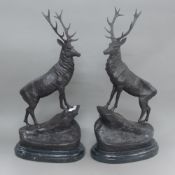 A pair of bronze stags. 75 cm high.