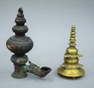 Two 18th century Indian pieces, a hanging oil lamp and a censer. The former 17 cm high.