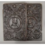 A pair of 17th/18th century Romanie carved oak panels. Each 31 x 48.5 cm.