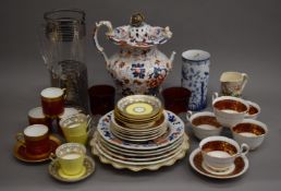 A quantity of miscellaneous porcelain and glass, including Masons Ironstone, Crown Derby,