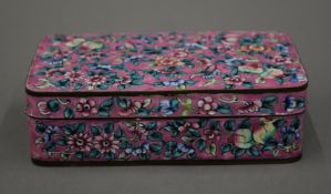 A pink enamelled Cantonese box and cover. 14 cm wide.