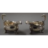 A pair of Georgian silver sauce boats. 18.5 cm long. 806.3 grammes.