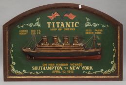 A Titanic Commemorative painted board. 91 cm wide.