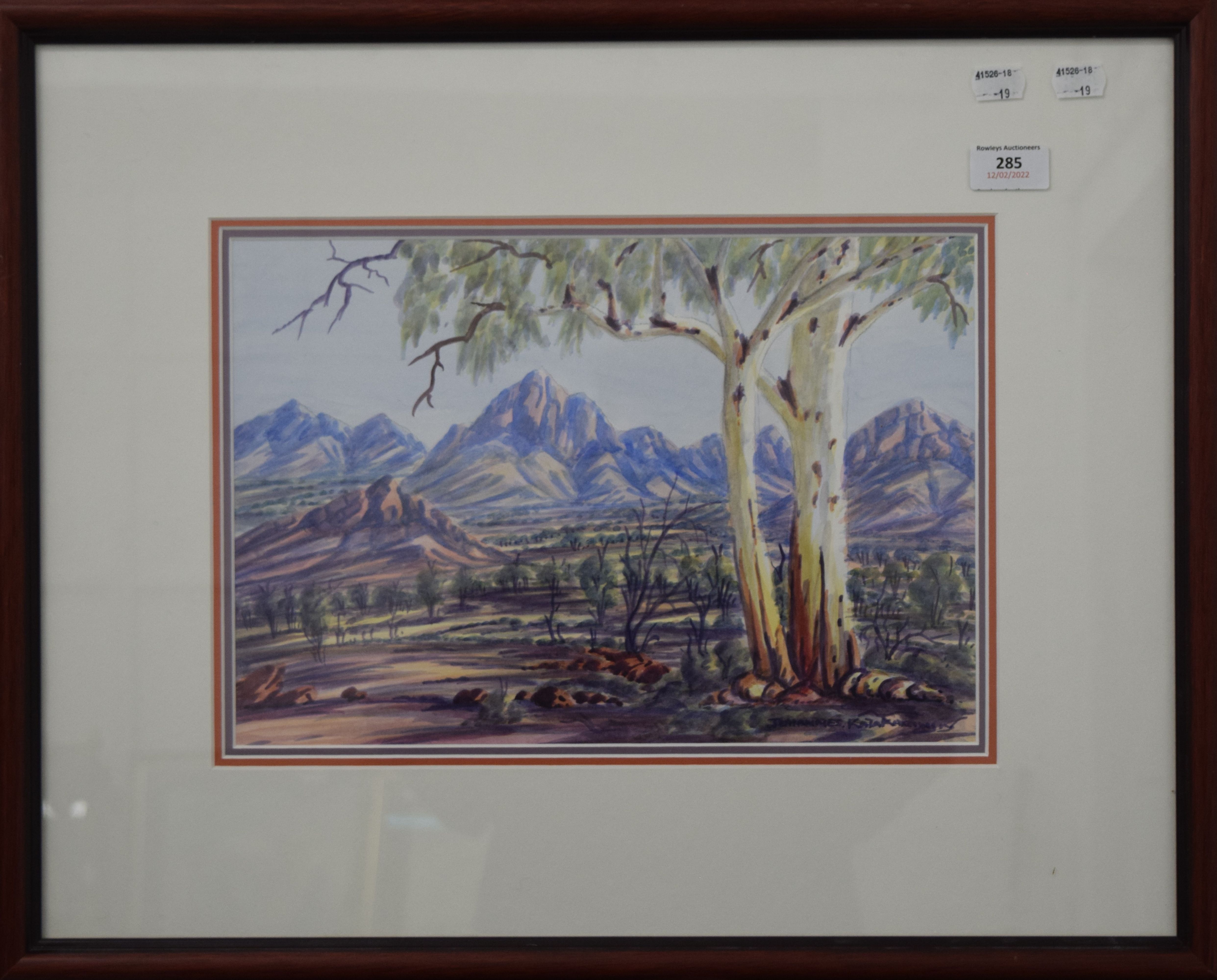 JOHANNES KATAKARINJA (1956-2013) Australian, Central Australian Landscape, watercolour, signed, - Bild 2 aus 3