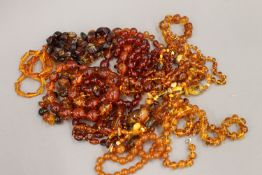 A quantity of various amber and other necklaces.