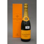 A boxed bottle of Veuve Clicquot Ponsardin Brut Champagne.