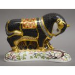 A Royal Crown Derby limited edition Grecian bull paperweight with gold mark. 12 cm high.