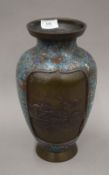 A 19th century Japanese champleve bronze vase. 31.5 cm high.