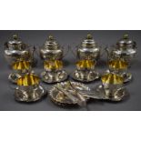 A quantity of Japanese 875 silver tea wares. The teapot 14.5 cm long. 80.02 troy ounces.