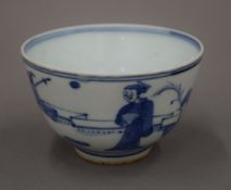 A Chinese blue and white porcelain bowl. 11 cm diameter.