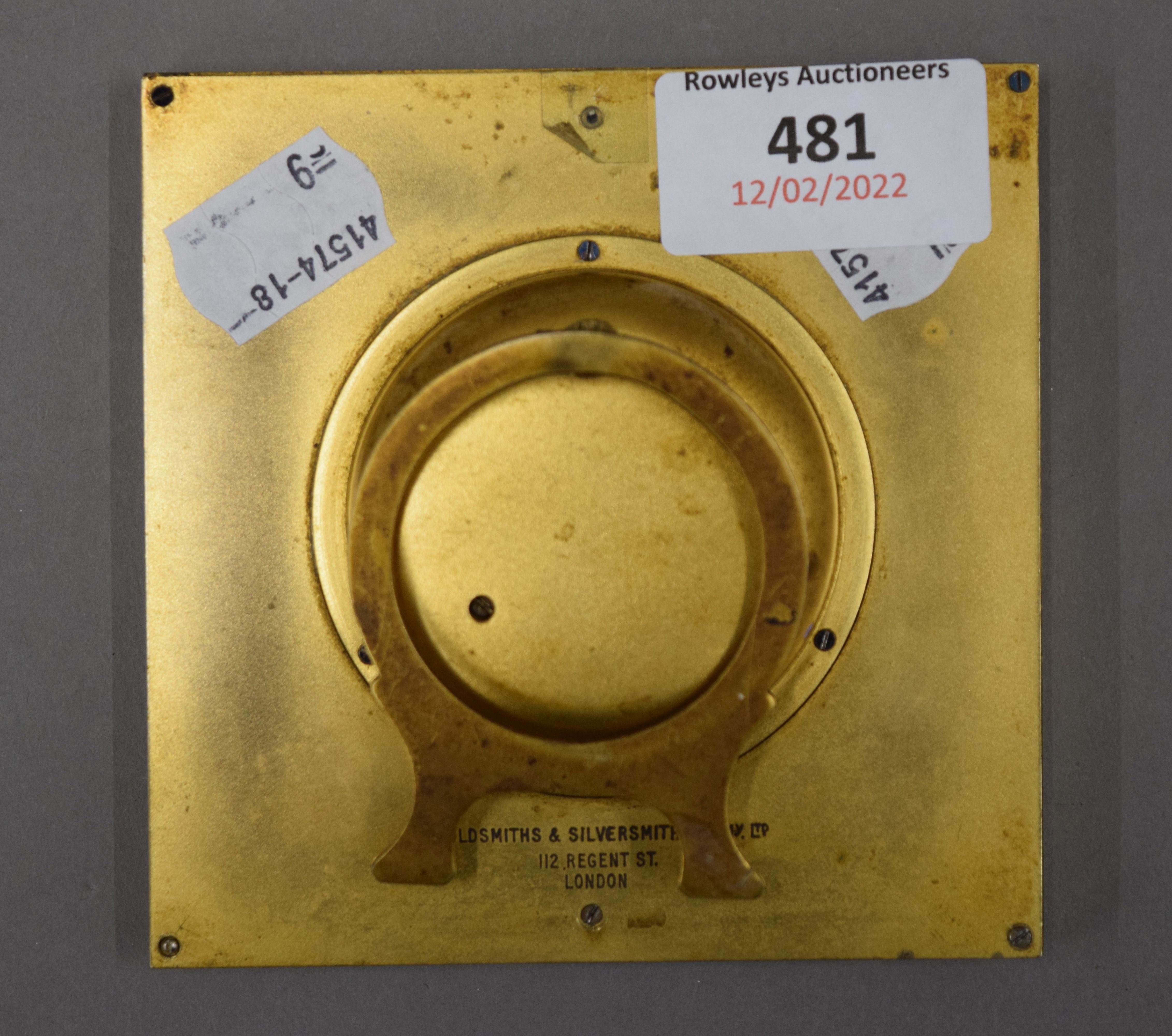 A Goldsmith and Silversmith London desk barometer. 10 cm square. - Image 3 of 3