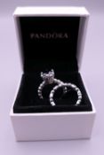 A pair of silver Pandora bubble rings in a Pandora ring box. Ring size K/L and J/K.