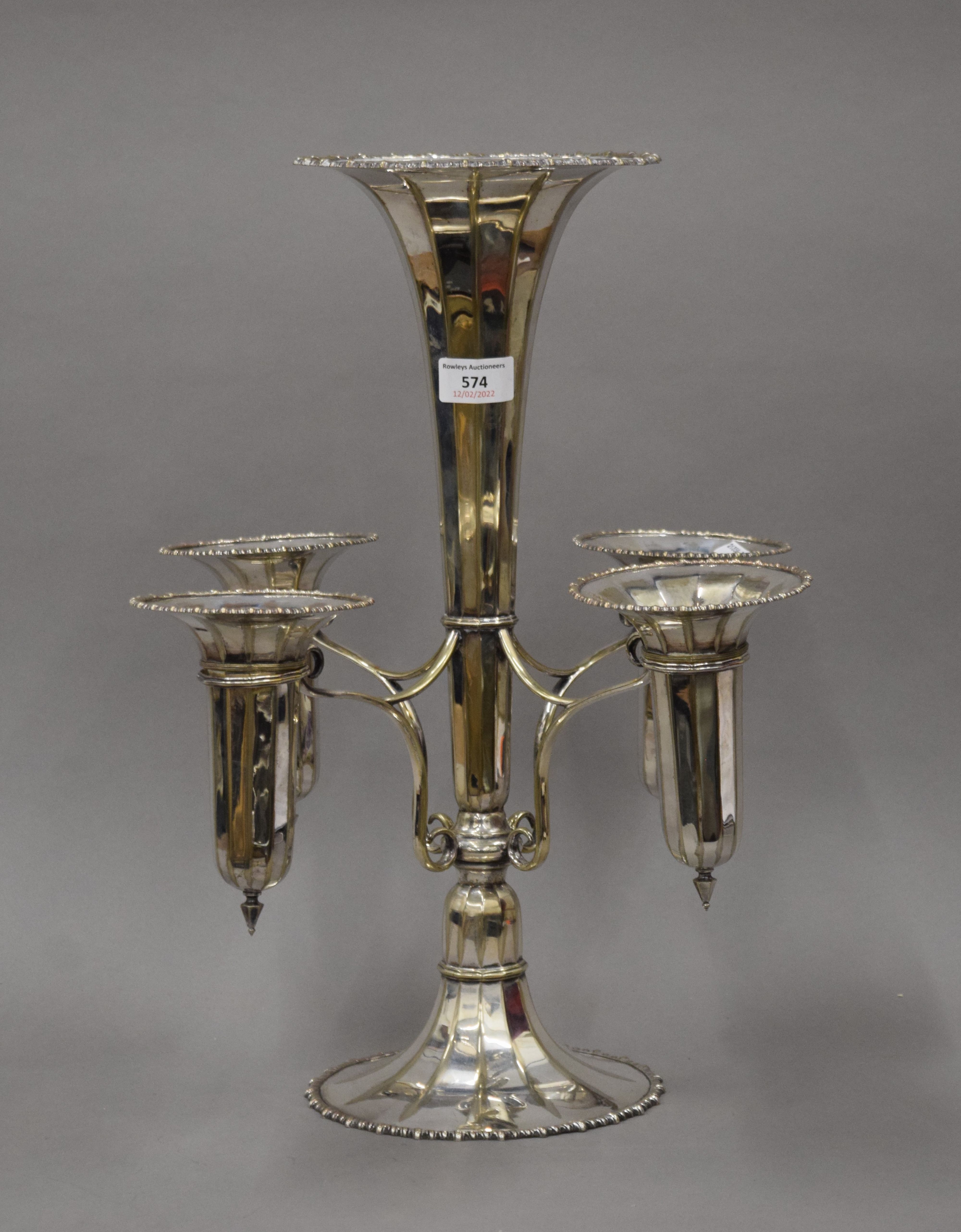 A large silver plated trumpet shaped epergne. 45 cm high. - Image 2 of 5