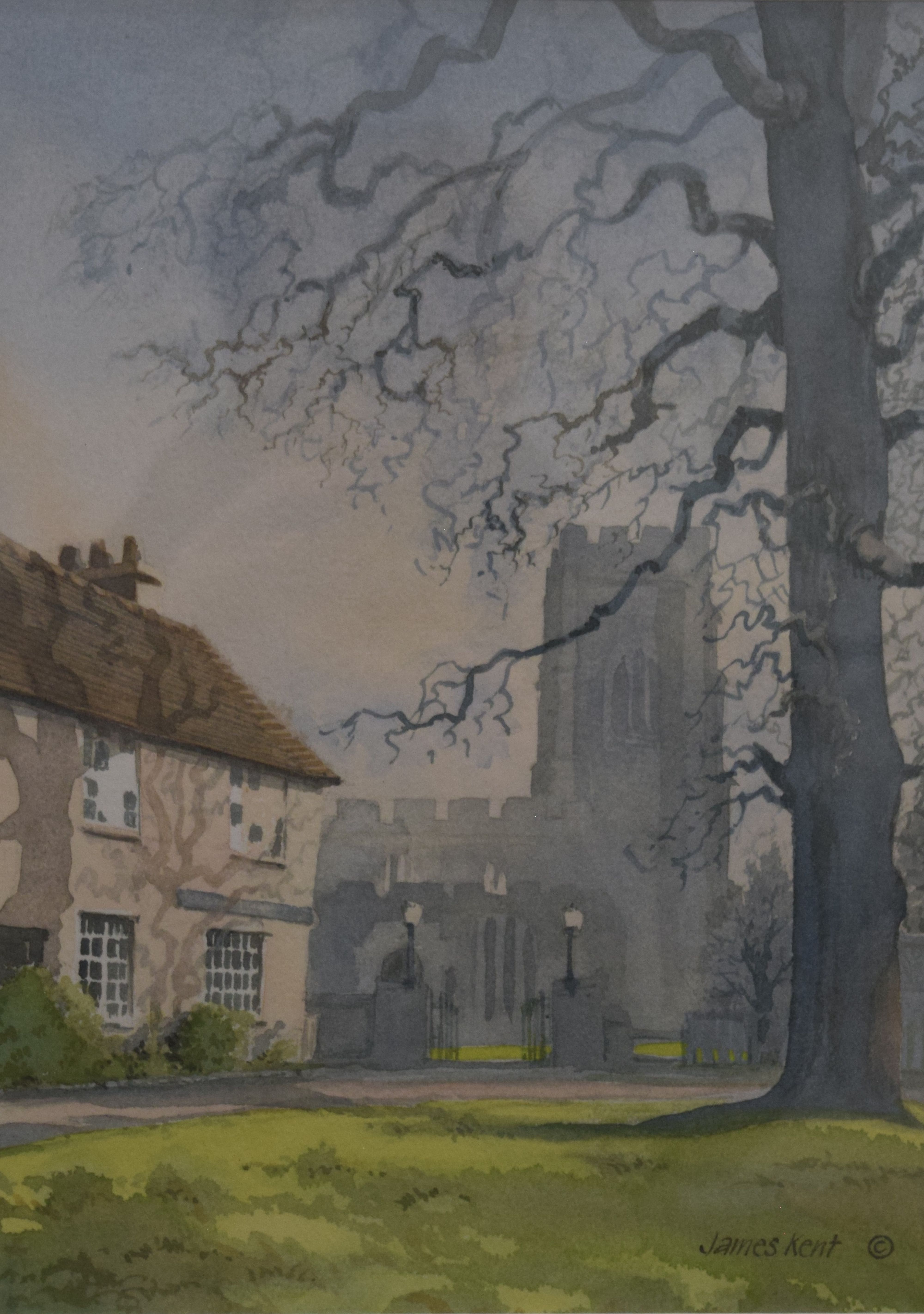JAMES KENT (20th/21st century) British, Stoke-by-Clare Church, watercolour, framed and glazed. 23.