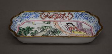 A small Canton enamel dish. 15 cm long.