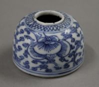 A small Chinese blue and white porcelain ink pot. 4.5 cm high.