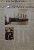 A large framed print of The New York Times April 16th 1912 reporting the stinking of the Titanic.