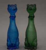 Two glass bottles formed as cats. 22 cm high.