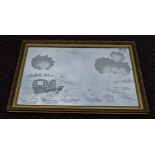 An etched glass mirror in gilt frame. 102 x 71 cm.