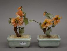 Two Chinese hardstone trees. The largest 17 cm high.