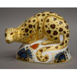A Royal Crown Derby Savannah leopard endangered species for Sinclairs paperweight. 12 cm high.