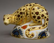 A Royal Crown Derby Savannah leopard endangered species for Sinclairs paperweight. 12 cm high.