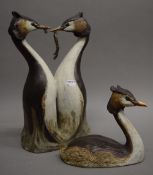 Two pottery models of Grebes. The largest 36 cm high.