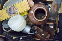 A quantity of various bygones, including stoneware crocks, etc.