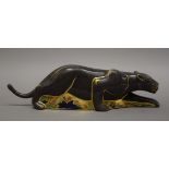 A Royal Crown Derby black panther paperweight with gold mark. 33 cm long.