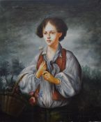 L WILLIAMS, Boy Holding a Basket of Flowers, oil on canvas, unframed. 51 x 61 cm.