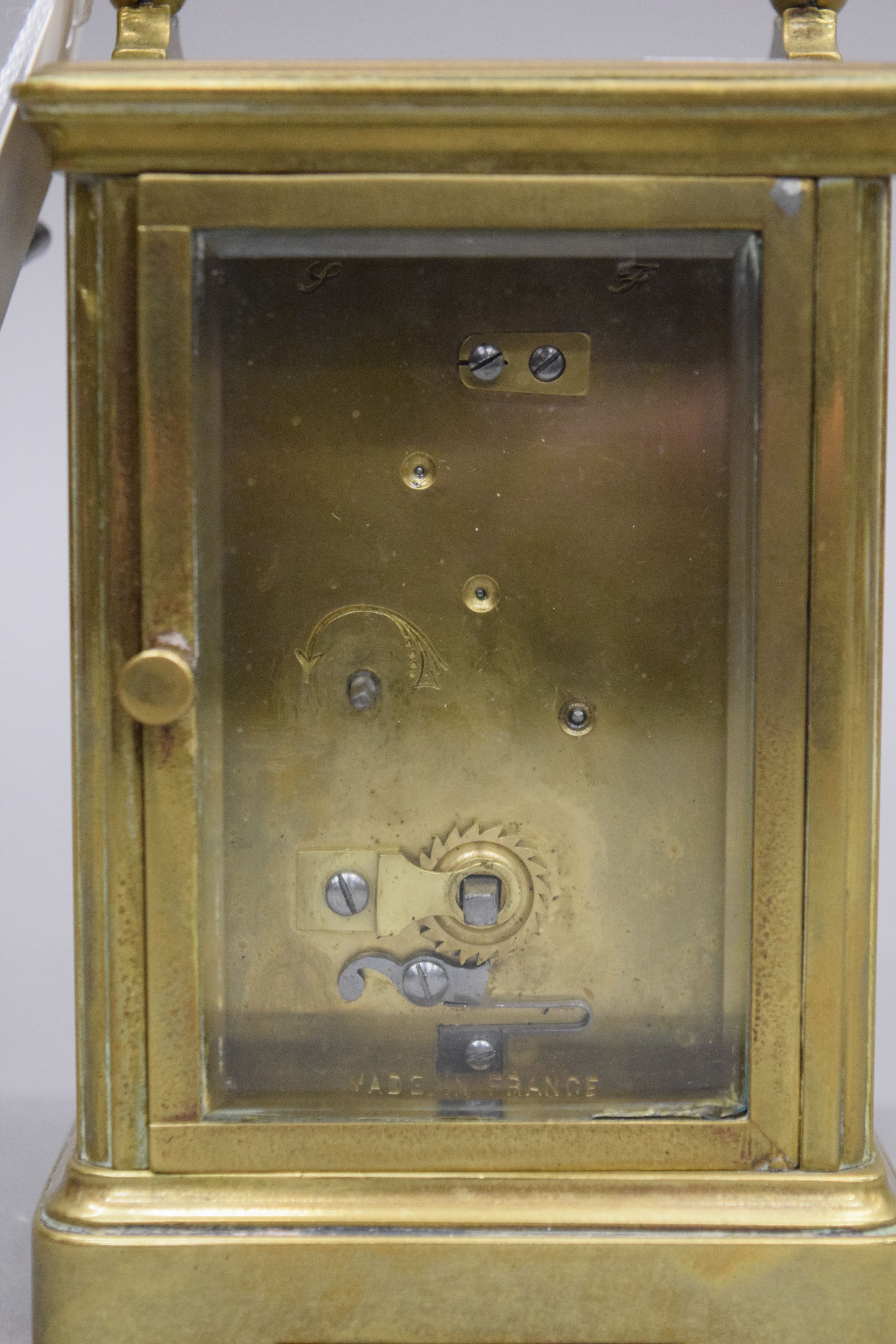 A French brass cased carriage clock. 15 cm high. - Image 5 of 5