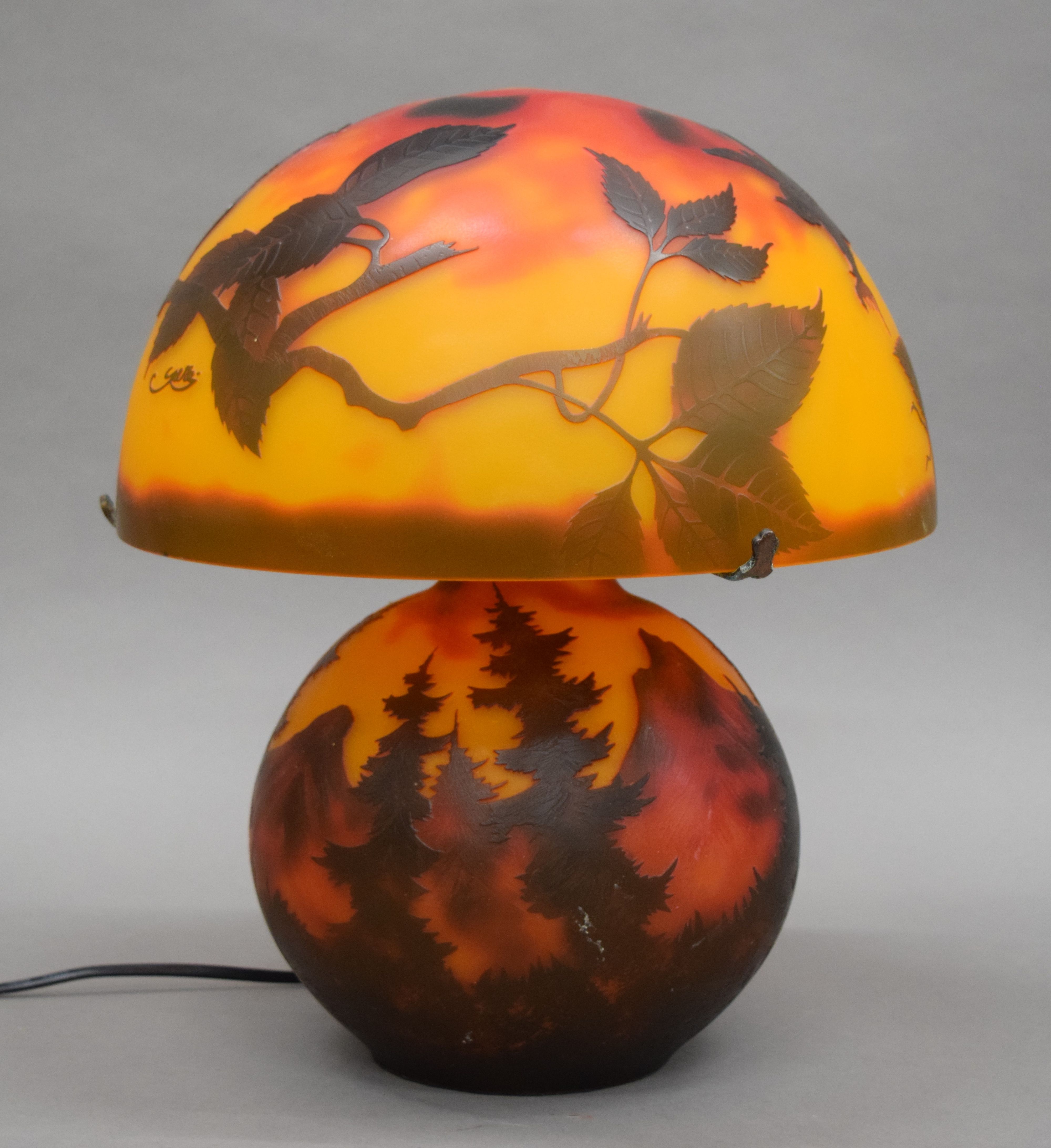 A Galle style glass table lamp and three pottery table lamps. The former 36 cm high. - Image 4 of 5