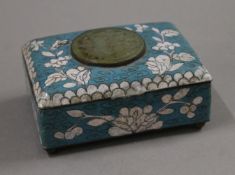 A Chinese jade top cloisonne box. 11 cm wide.