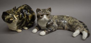 Two Winstanley pottery cats. The largest 37 cm long.