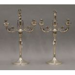 A pair of 800 Continental silver twin-branch candelabra. 43 cm high. 47.8 troy ounces.