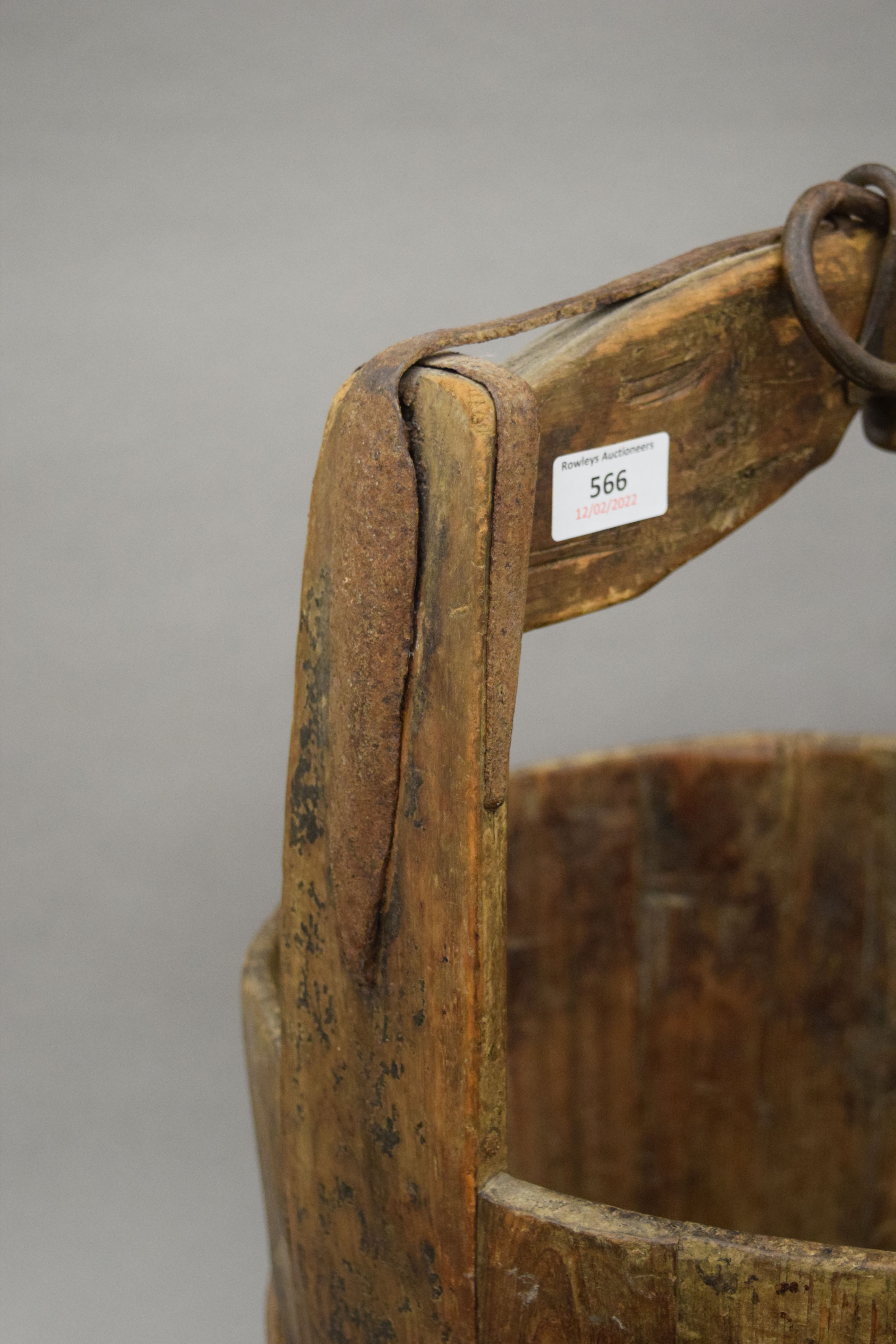 An antique Chinese wooden well bucket. 56 cm high. - Image 3 of 4