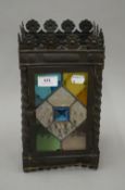 A Victorian stained lead glazed hall lantern. 29 cm high.
