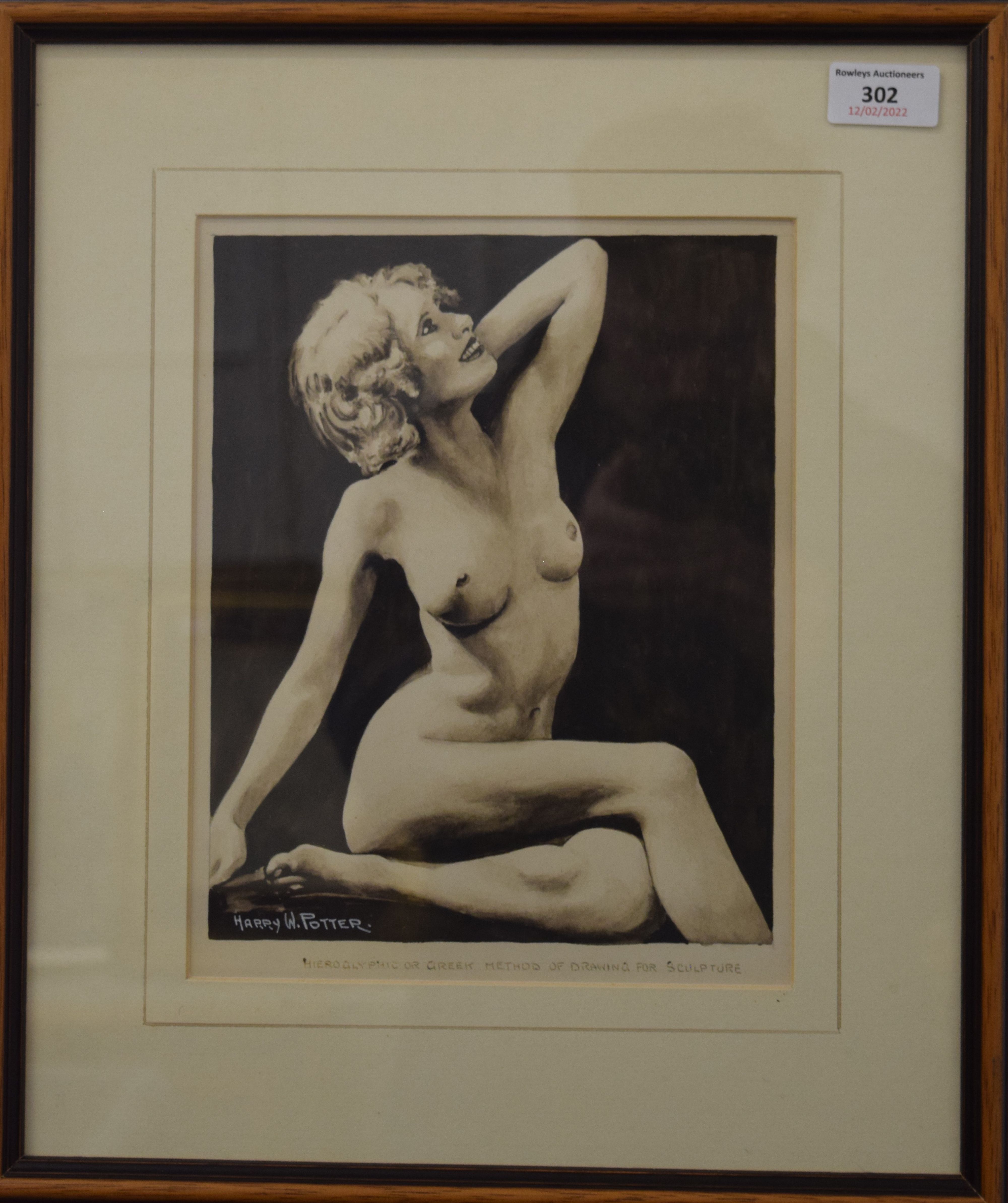 HARRY W POTTER (1894-1974) Norwich Artist, A Nude Study, monotone watercolour, signed, - Bild 2 aus 3