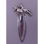 A 925 silver equestrian bookmark. 8.25 cm high.