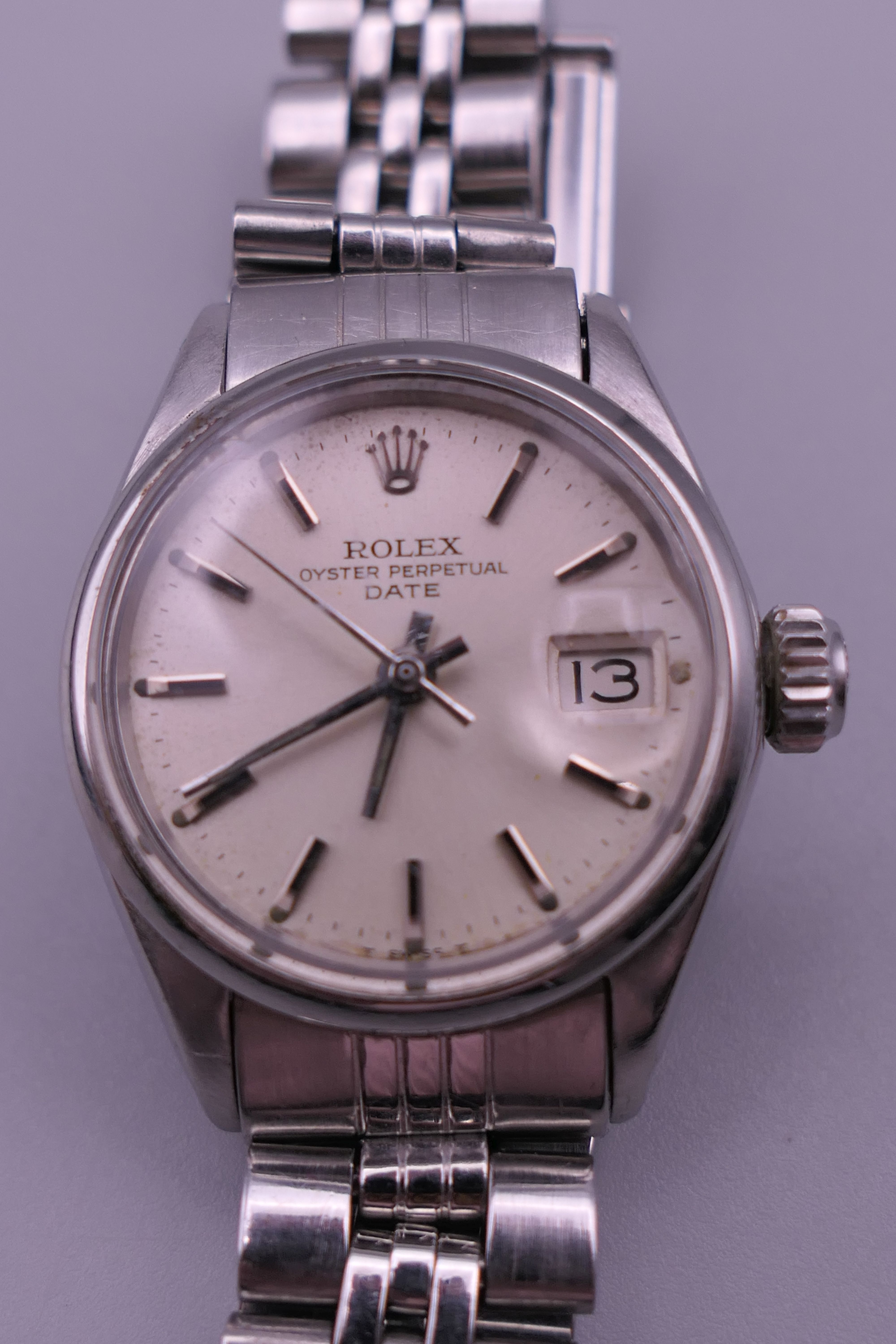 A ladies Rolex Oyster Perpetual Dated stainless steel wristwatch. 2.75 cm wide.