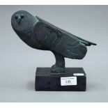 A Ruchos bronze model of an owl. 18.5 cm high overall, 21 cm wide.
