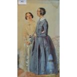 A 19th century heightened watercolour of two young ladies,