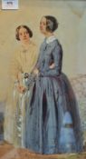 A 19th century heightened watercolour of two young ladies,