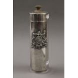 A silver plated coat of arms cocktail shaker. 27 cm high.