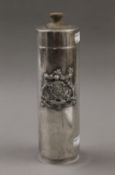 A silver plated coat of arms cocktail shaker. 27 cm high.