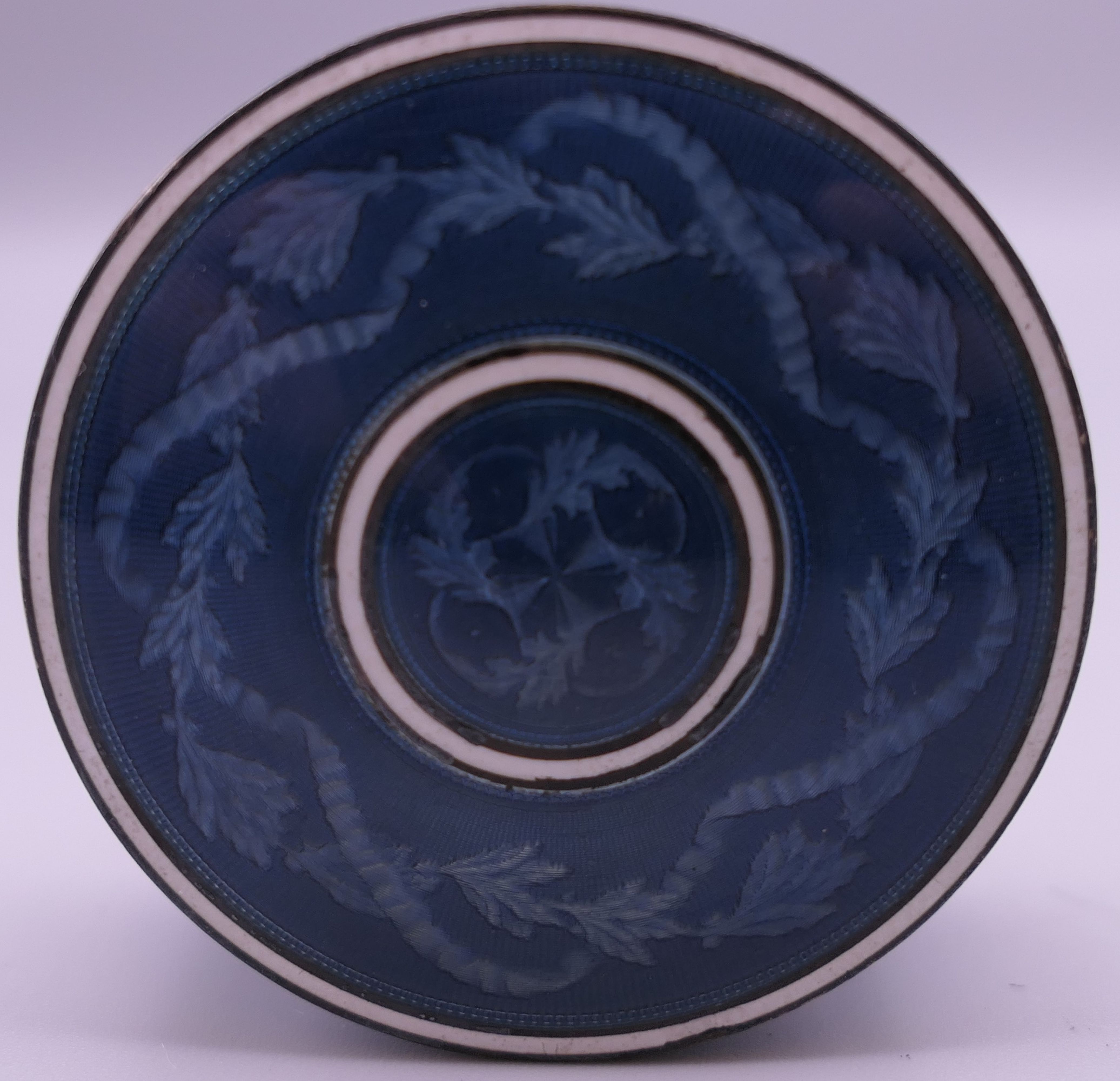 A Continental blue enamel decorated silver box. 4.5 cm diameter. - Image 3 of 9