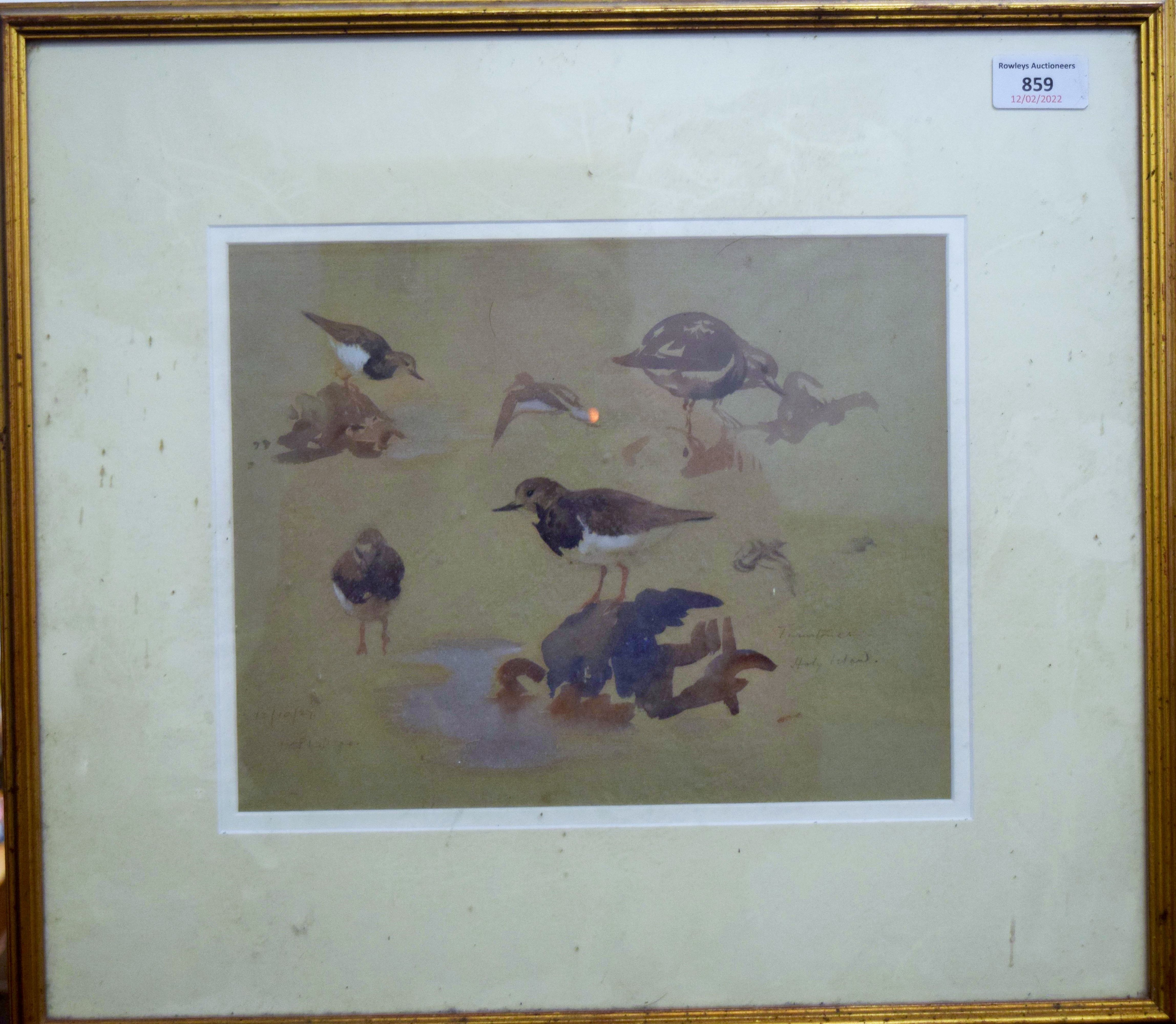 PATRICK PHILLIPS, Turnstones Holy Island 1927, watercolour, signed, dated and inscribed in pencil, - Image 6 of 6