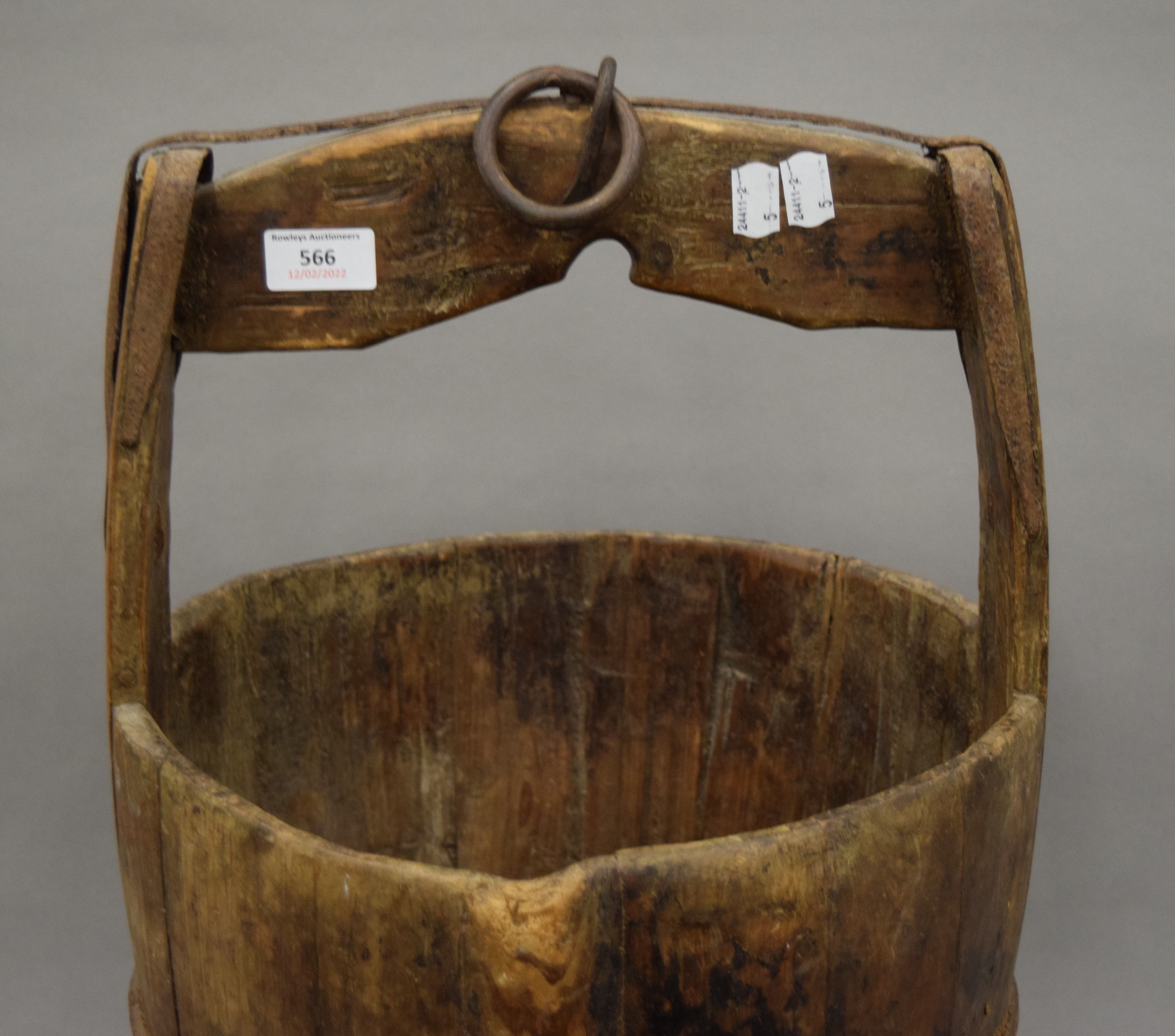 An antique Chinese wooden well bucket. 56 cm high. - Image 2 of 4